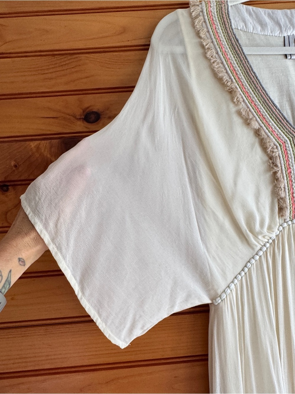 BL-nk London Anthropologie Boho Kaftan Midi Dress Embroidered Fringe Cream S - Picture 5 of 15